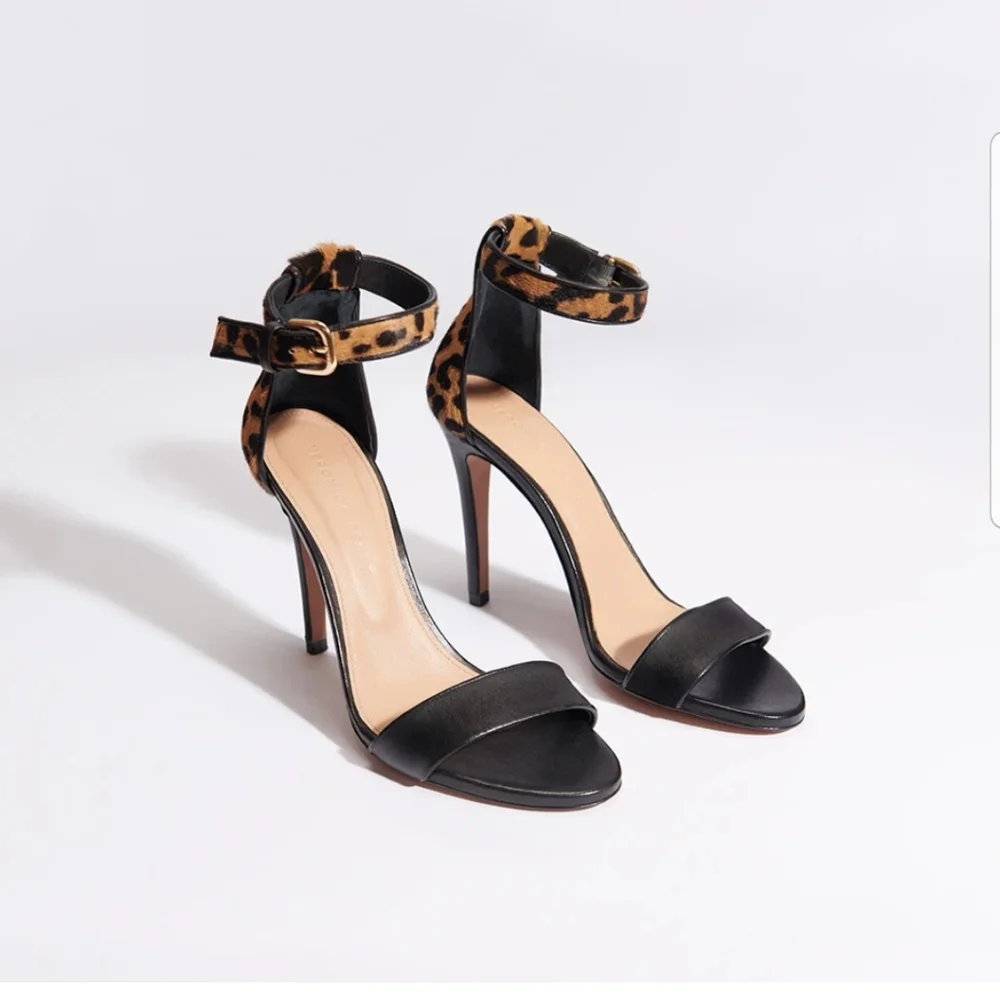 NWOT Veronica Beard Leopard Black Leather Heels